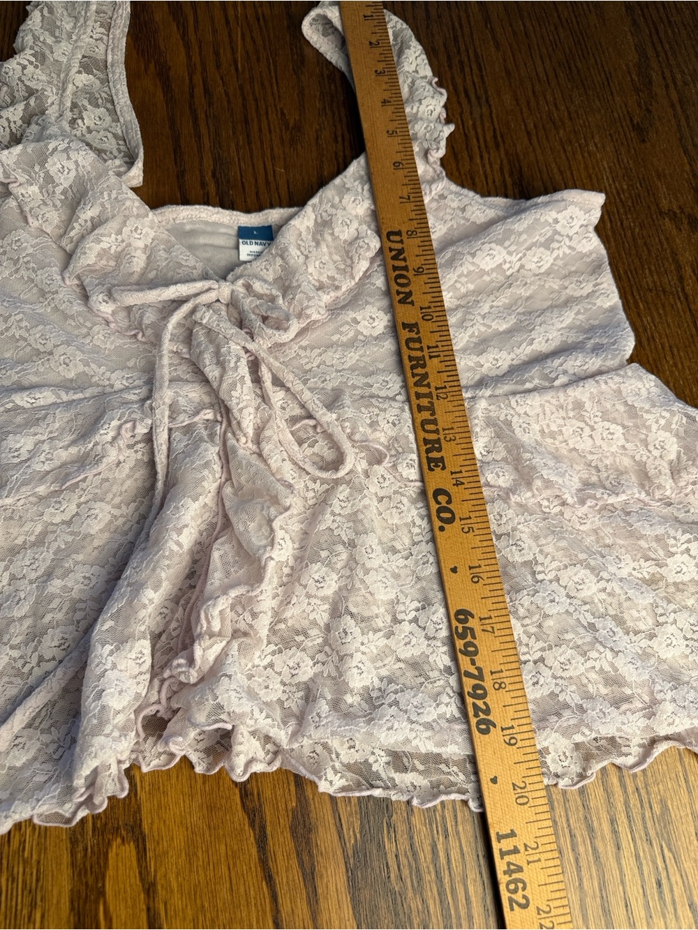 Lace Ruffle Top Old Navy L Blush Pink Tie Front Coquette Romantic Tiered Cami - Picture 6 of 11
